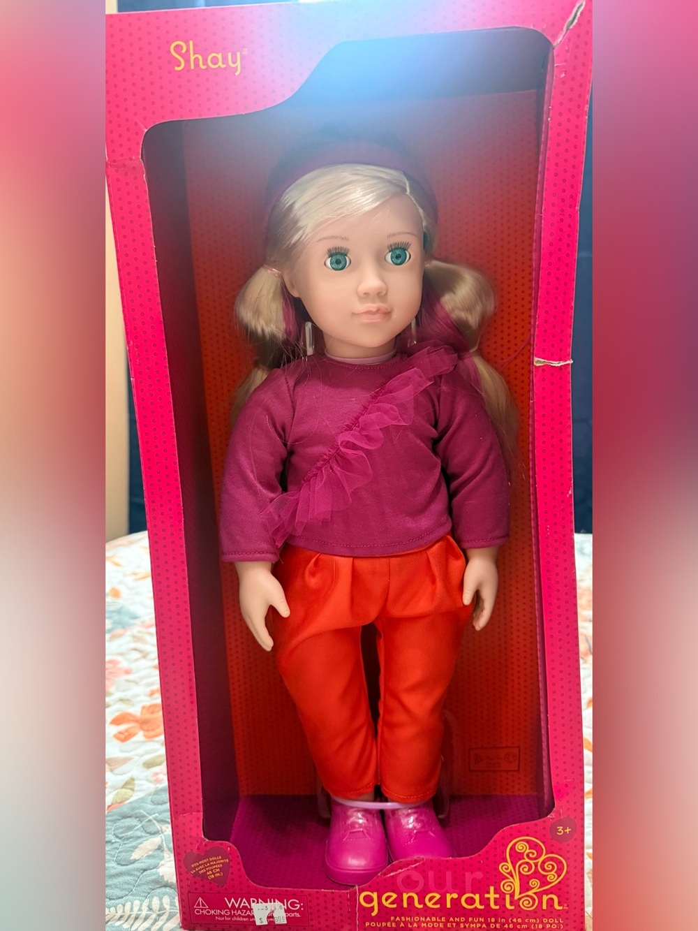 Our Generation Shay Fashion Doll in Purple Top & Orange Pants